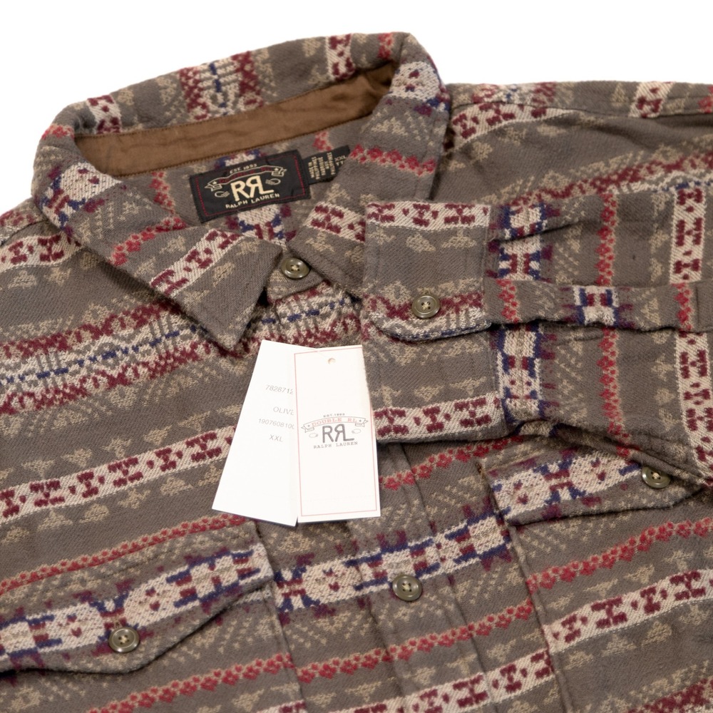NWT RRL DOUBLE RL Men XXL Olive Multi Melton Fairisle Brushed Jacquard Overshirt